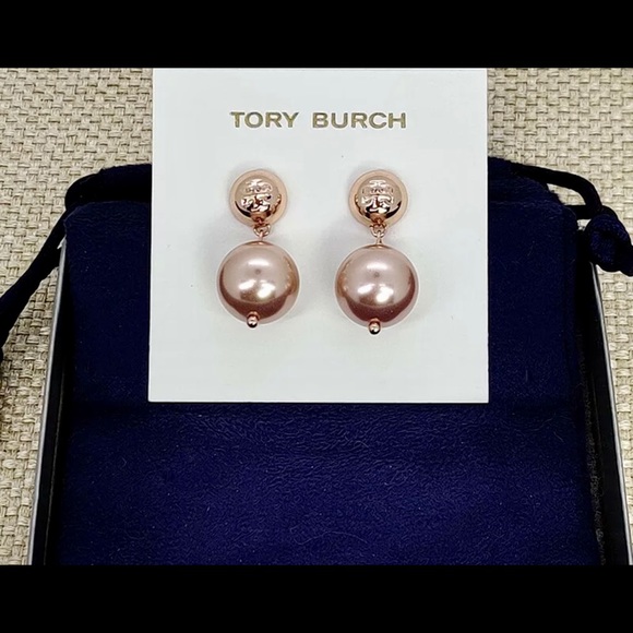 Tory Burch Jewelry - Tory Burch Rose Gold Faux Pearl Drop Earrings